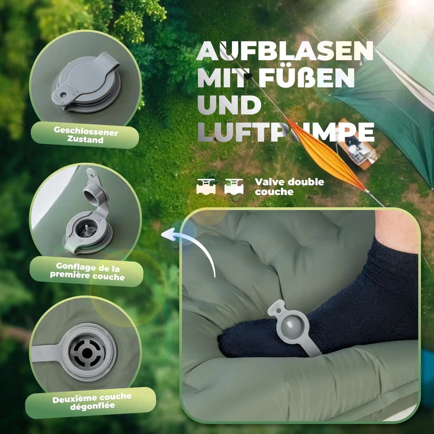 doppellagiges luftventil der gruenen schlafmatte