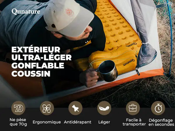aufblasbares kissen in einem zelt, nur 70g leicht, mit vielen vorteilen im outdoor-einsatz