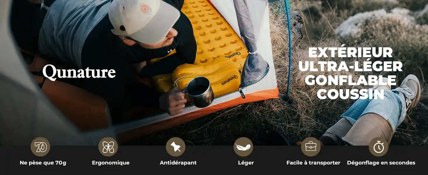 aufblasbares kissen in einem zelt, nur 70g leicht, mit vielen vorteilen im outdoor-einsatz