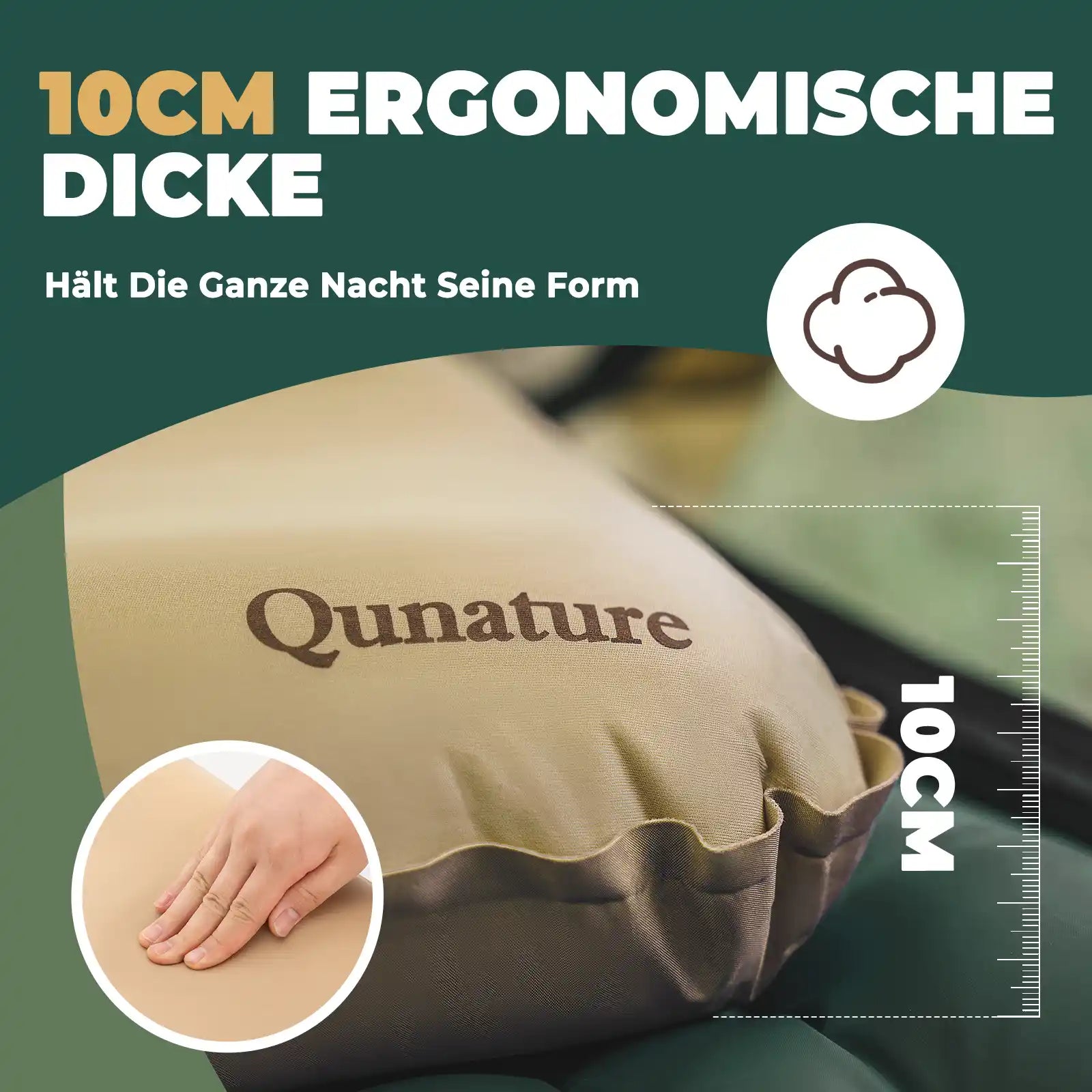 formstabiles kissen mit 10 cm dicke für camping
