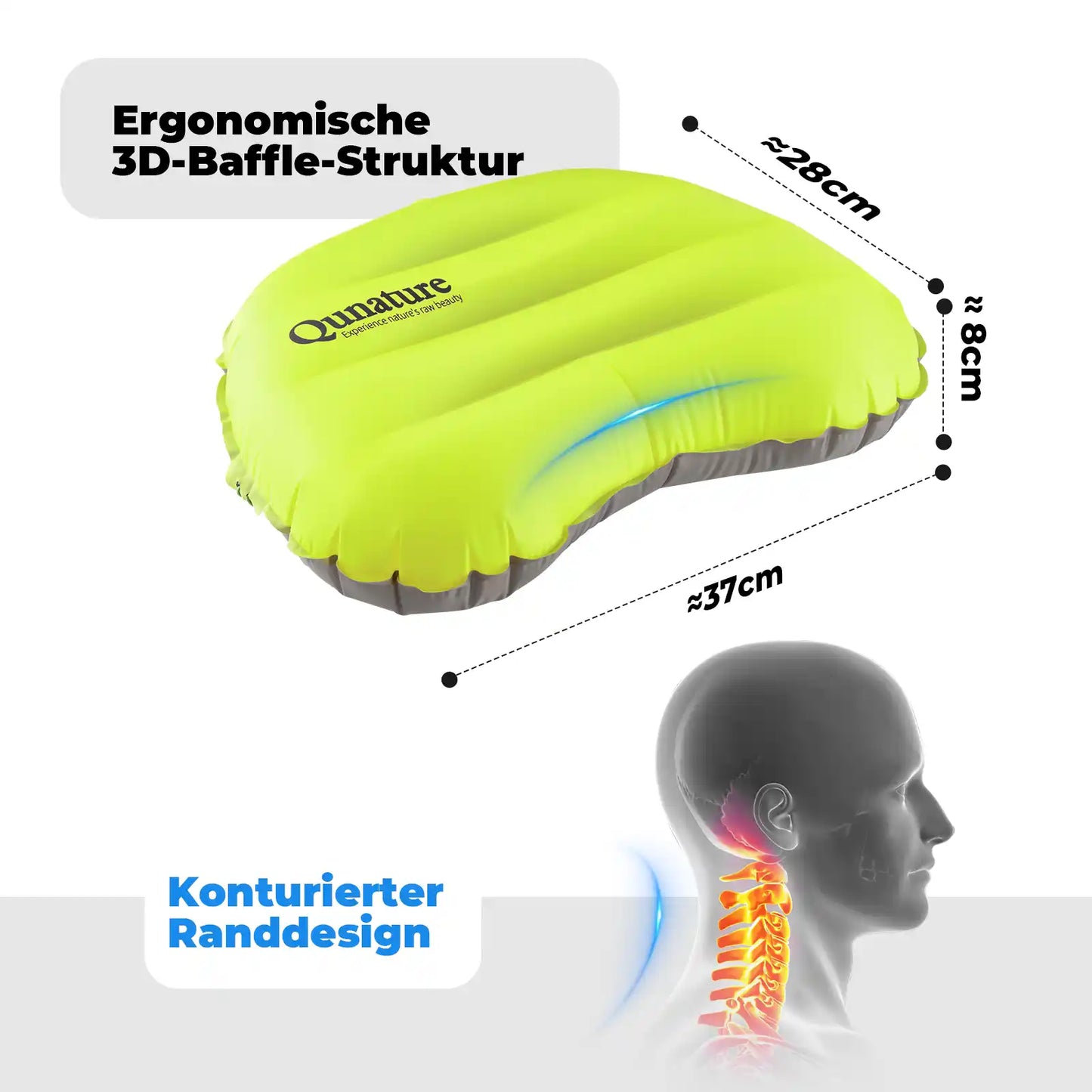 neongelbes aufblaskissen für camping mit ergonomischem design