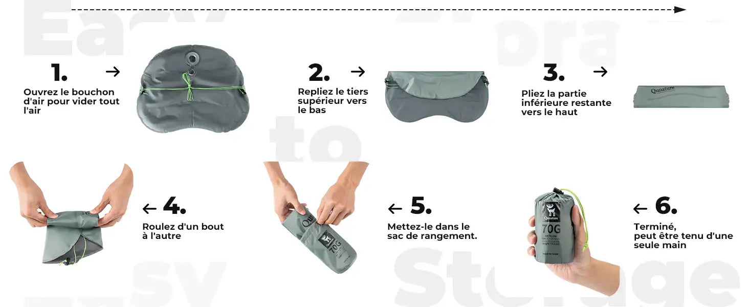6-schritte-anleitung zum falten des kissens, kompakt verstaubar in einem handtasche