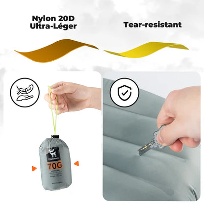 aufblaskissen aus 20d nylon, reissfest und nur 70g leicht