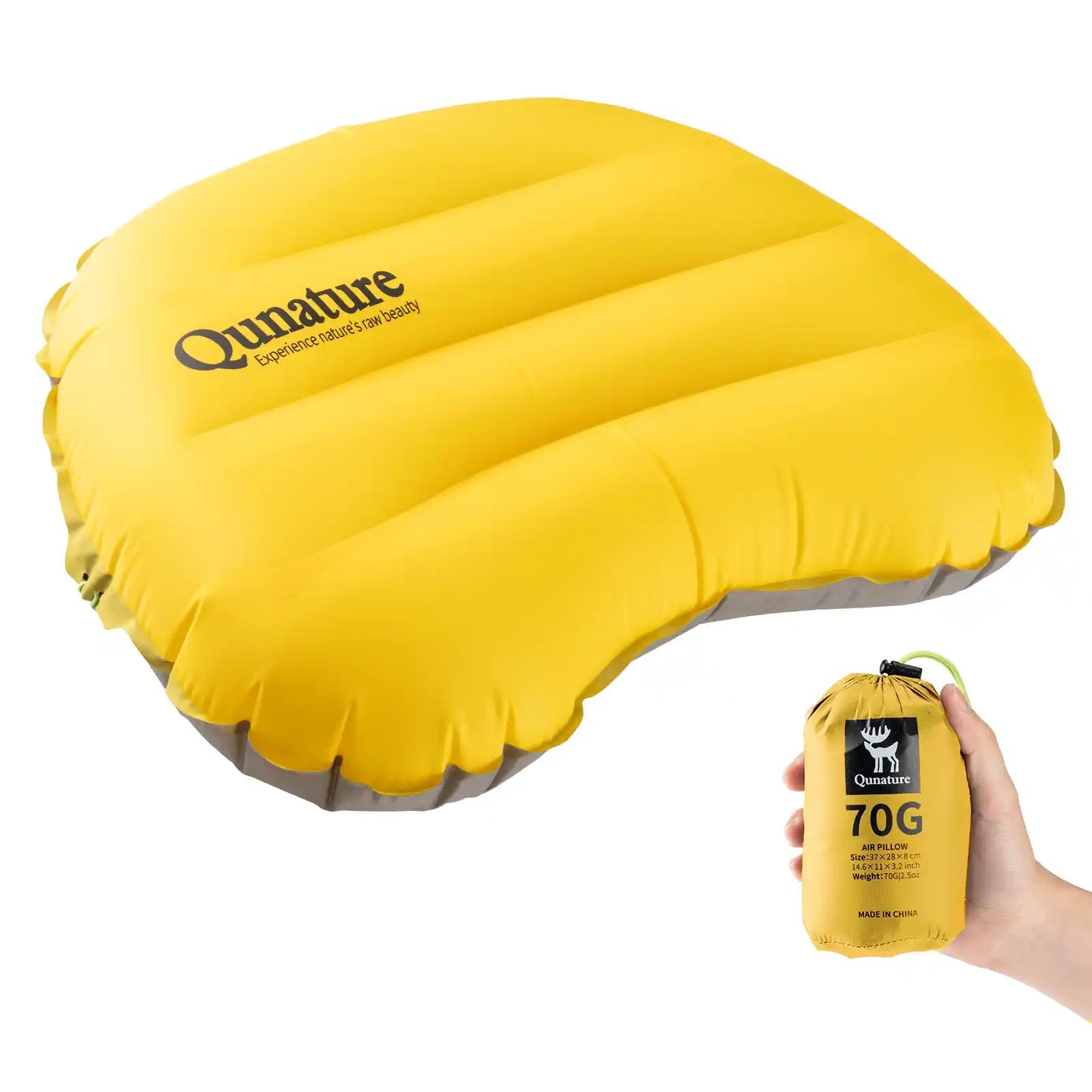 gelbes aufblaskissen mit tasche, ideal für camping und reisen