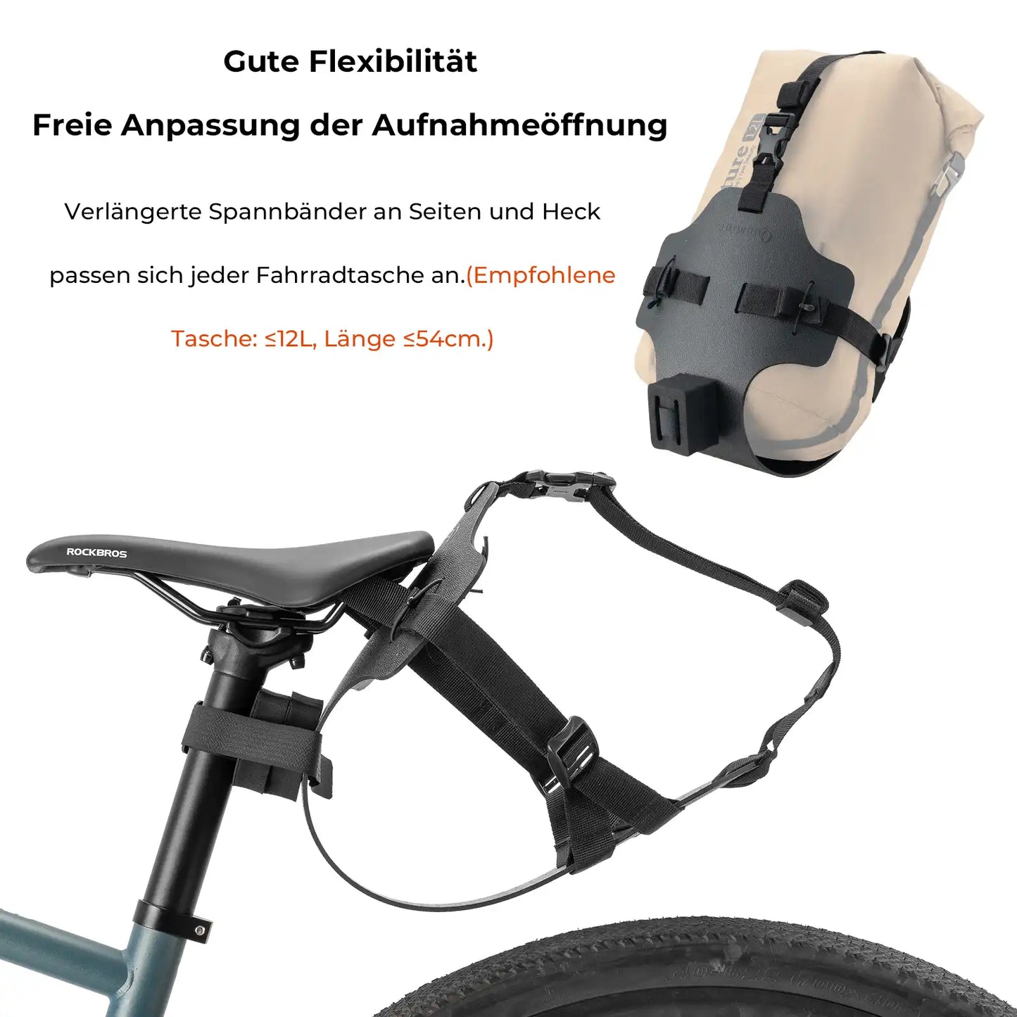 der bikepacking heck gepäckträger ist einfach verstellbar und ermöglicht schnellen zugriff