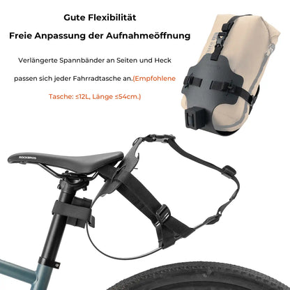 der bikepacking heck gepäckträger ist einfach verstellbar und ermöglicht schnellen zugriff