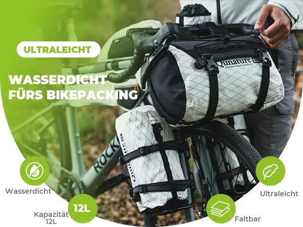lenkertasche 12l wasserdicht und ultraleicht in weiß mit kapazitätsangabe