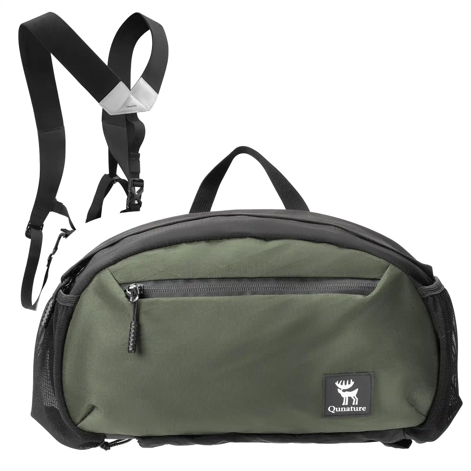 grüne brusttasche für wandern von vorne