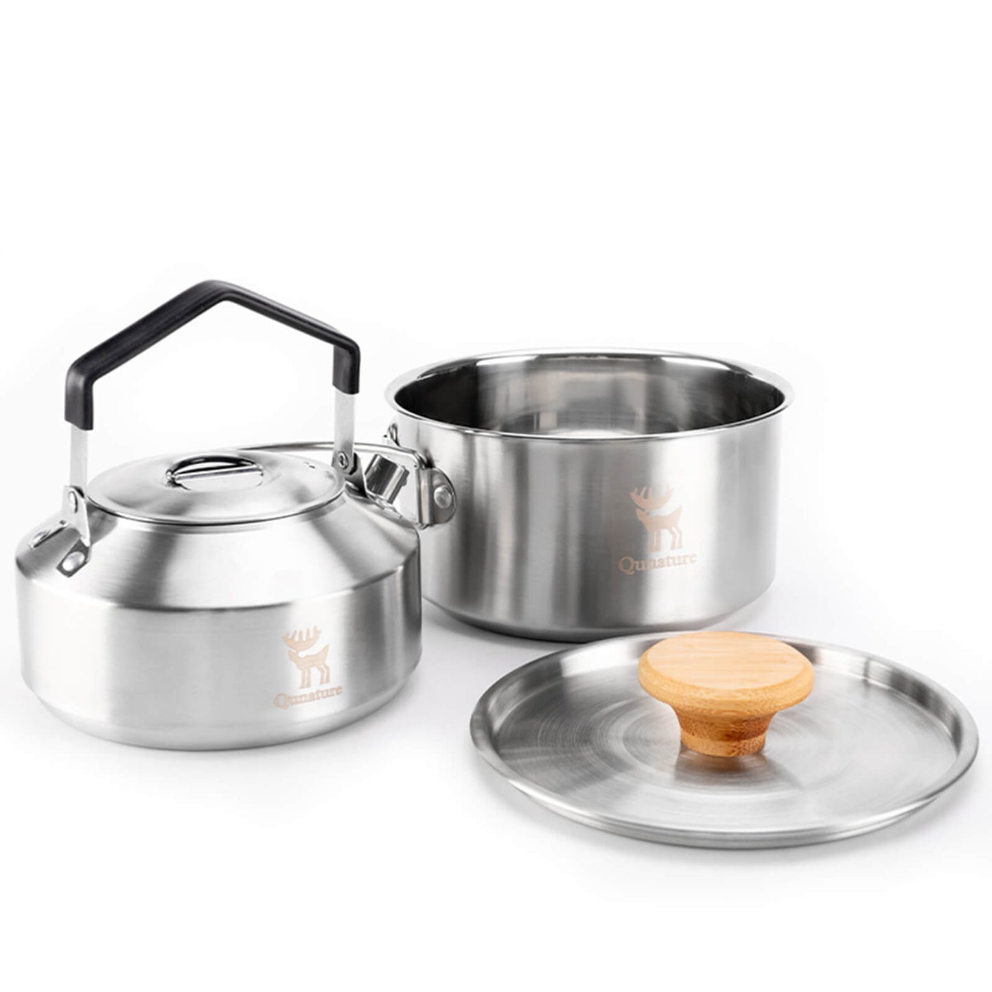 qunature edelstahl camping kochset mit wasserkocher und kochtopf