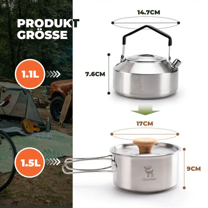 produktgröße und kapazität von wasserkocher und kochtopf
