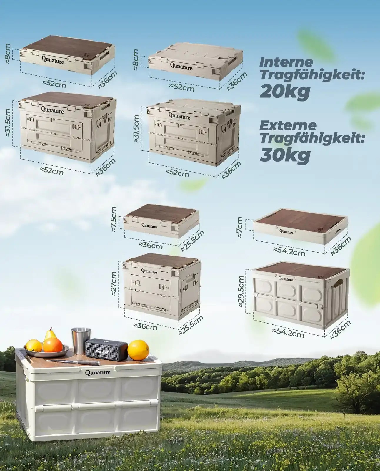 übersicht der abmessungen aller faltbaren aufbewahrungsboxen für camping