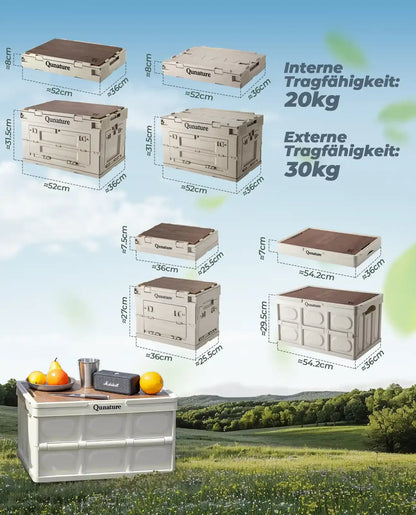 übersicht der abmessungen aller faltbaren aufbewahrungsboxen für camping