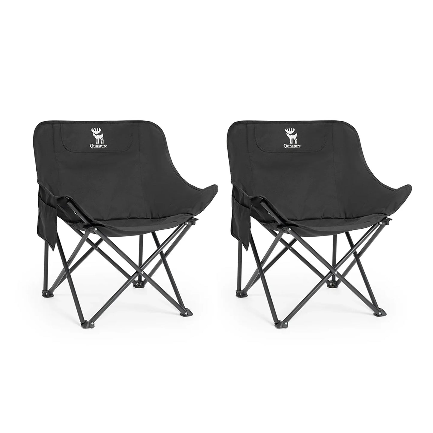 zwei schwarze outdoor klappstühle nebeneinander abgebildet