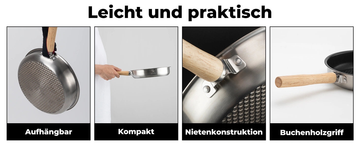 camping pfanne leicht und praktisch buchenholzgriff