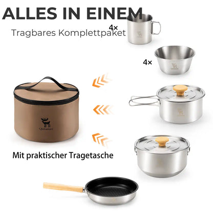 Kompakt verstauen – Das Geschirr lässt sich ineinander stapeln und in der Tasche transportieren.
