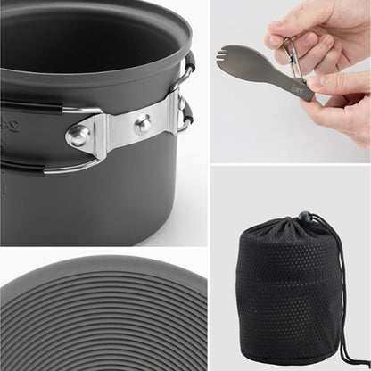 details des camping kochtopf sets mit loeffel und tasche