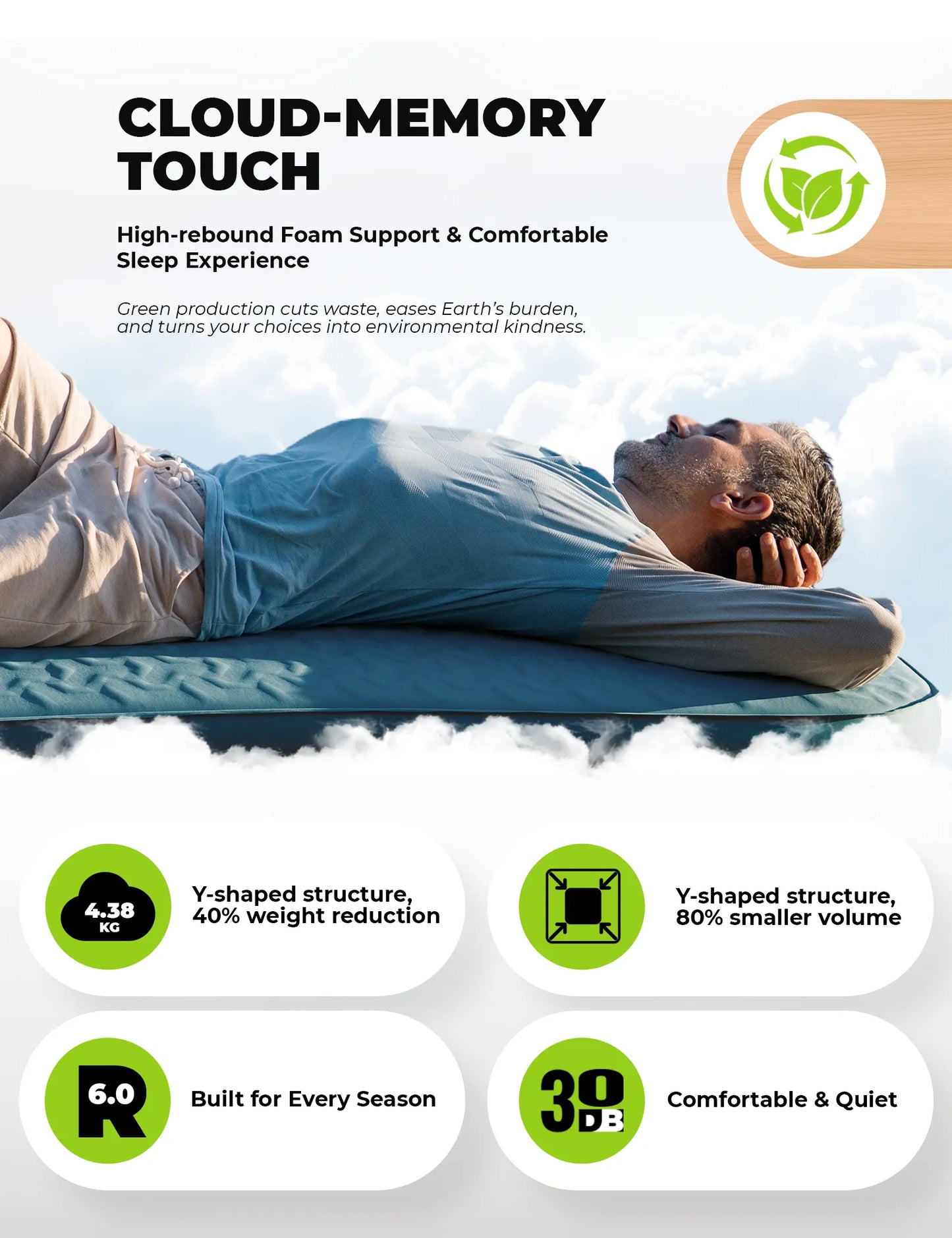 camping luftmatratze mit cloud-memory-touch und y-förmiger struktur, 4,38 kg gewicht