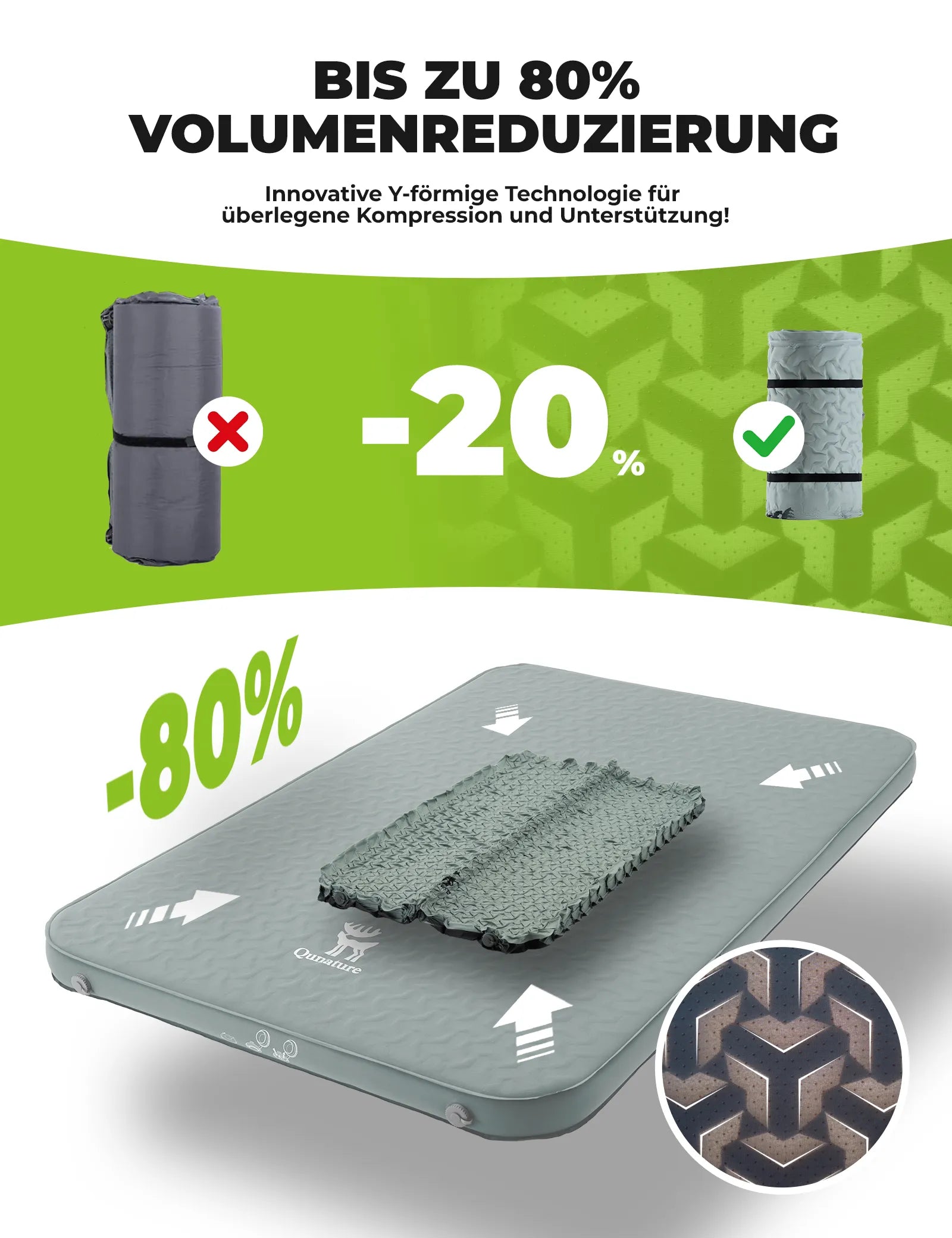 camping luftmatratze doppel mit innovativer y-foermiger technologie und bis zu 80% volumenreduzierung