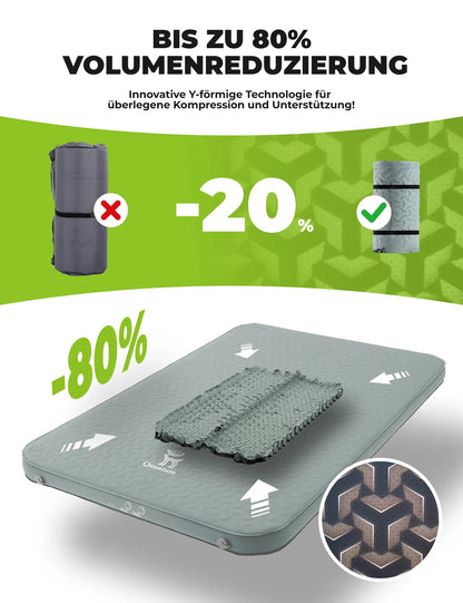 camping luftmatratze doppel mit innovativer y-foermiger technologie und bis zu 80% volumenreduzierung