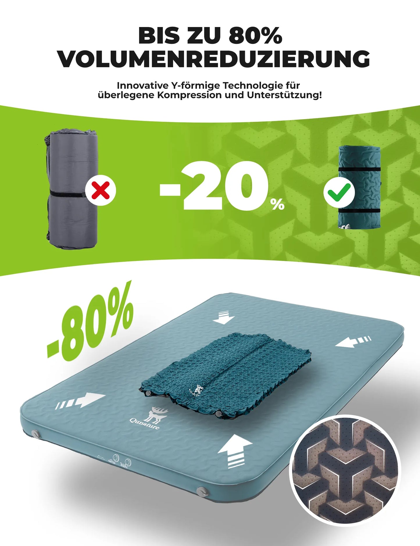 camping luftmatratze doppel mit innovativer y-foermiger technologie und bis zu 80% volumenreduzierung
