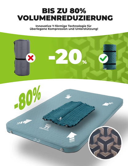 camping luftmatratze doppel mit innovativer y-foermiger technologie und bis zu 80% volumenreduzierung