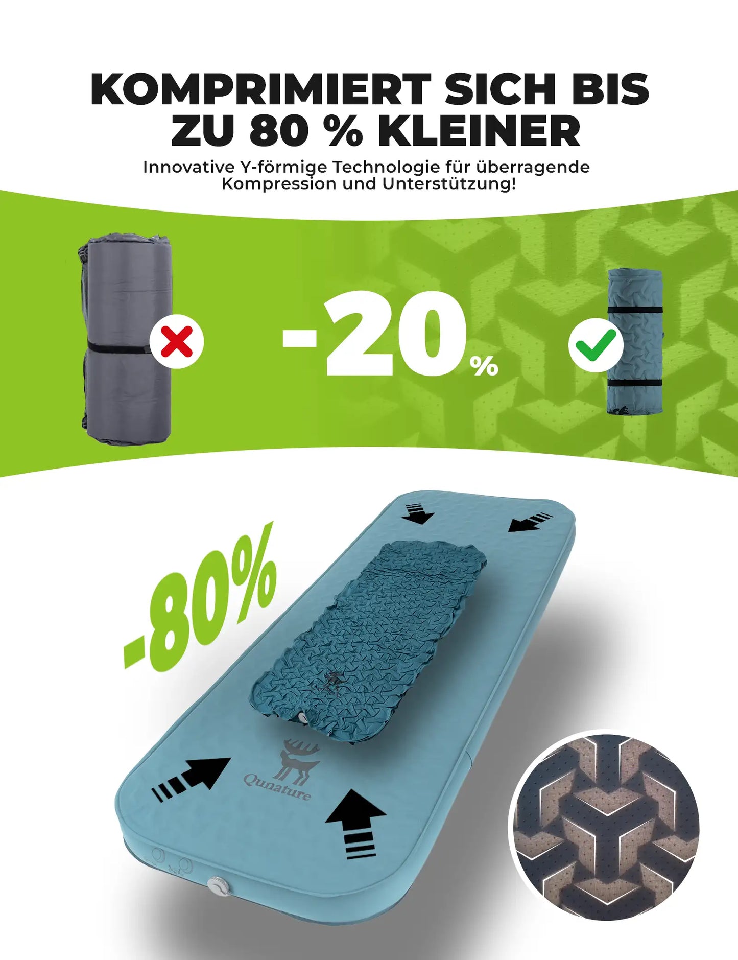 camping luftmatratze doppel mit innovativer y-foermiger technologie und bis zu 80% volumenreduzierung