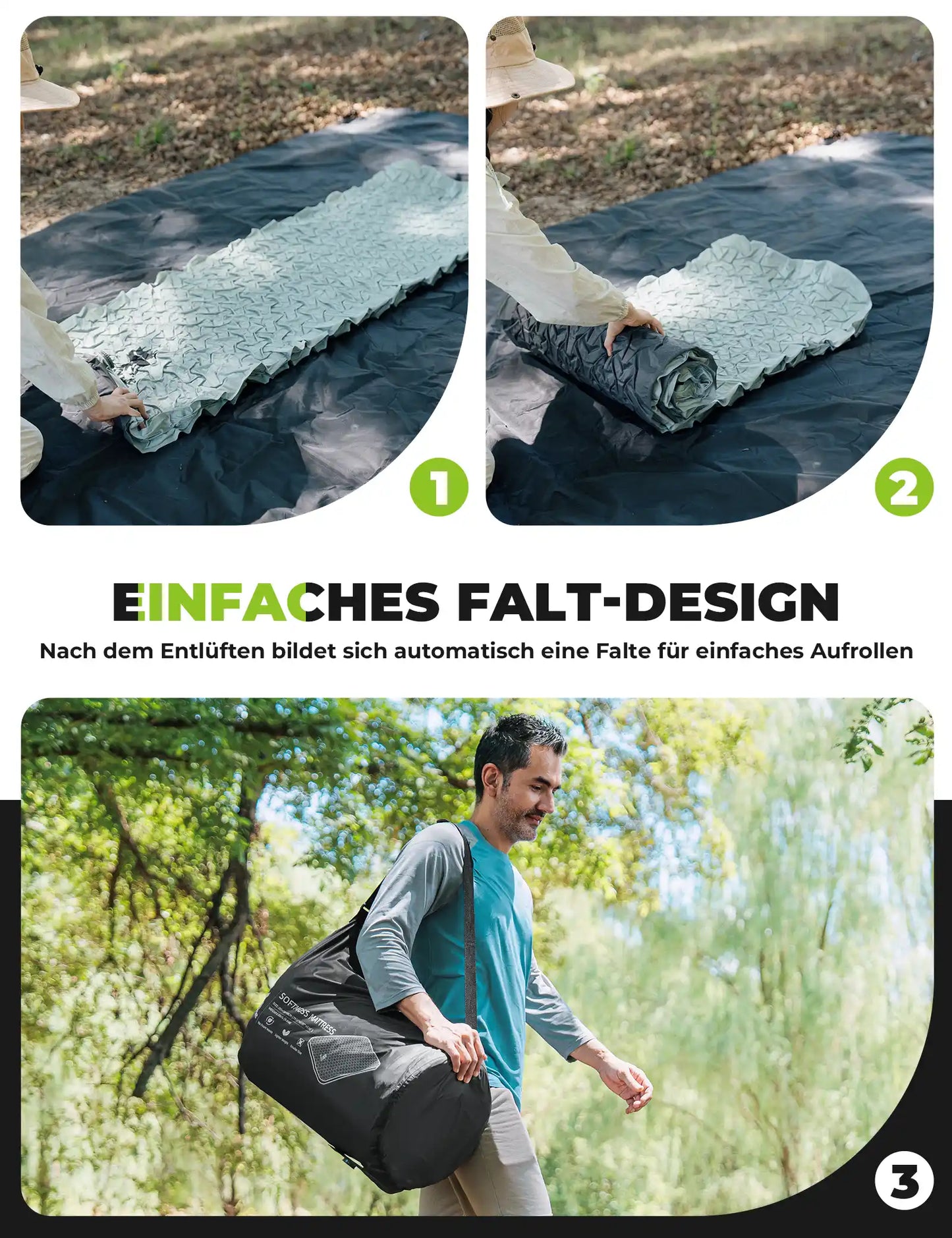 camping luftmatratze einzeln kompakt faltbar und leicht zu transportieren