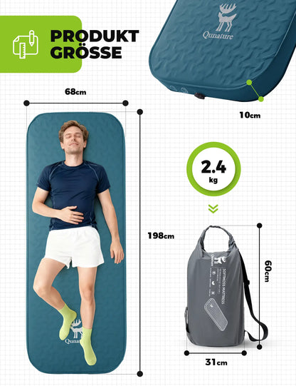 camping luftmatratze einzeln mit masse 198x68x10 cm und gewicht 2,4 kg