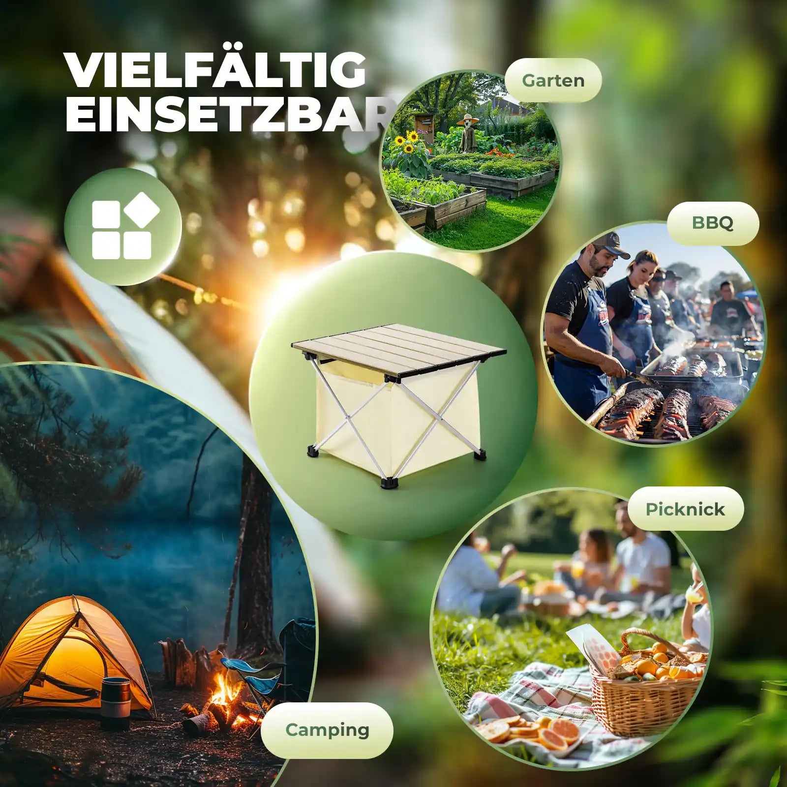 klappbarer campingtisch für garten, bbq, picknick und camping