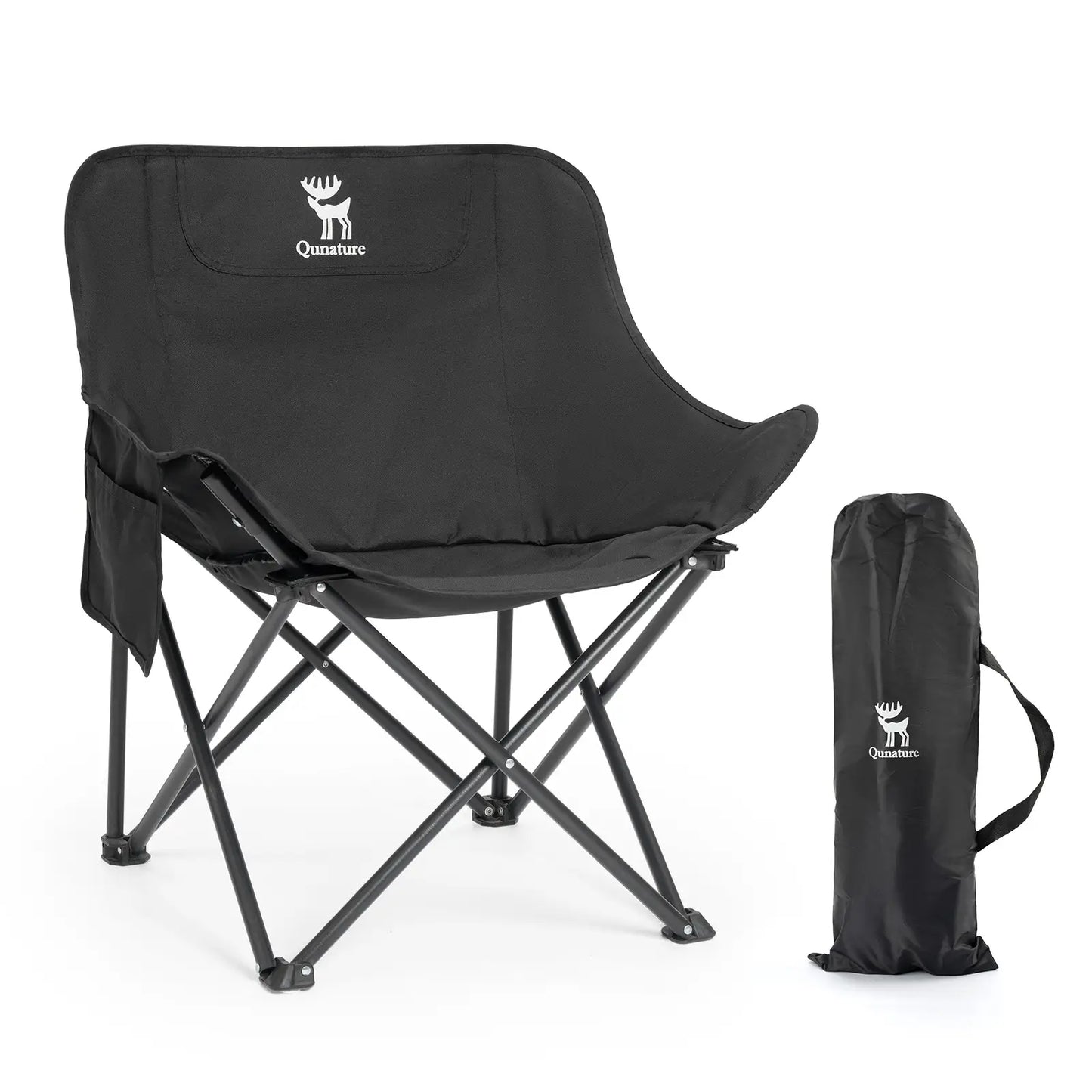 schwarzer campingstuhl mit tasche