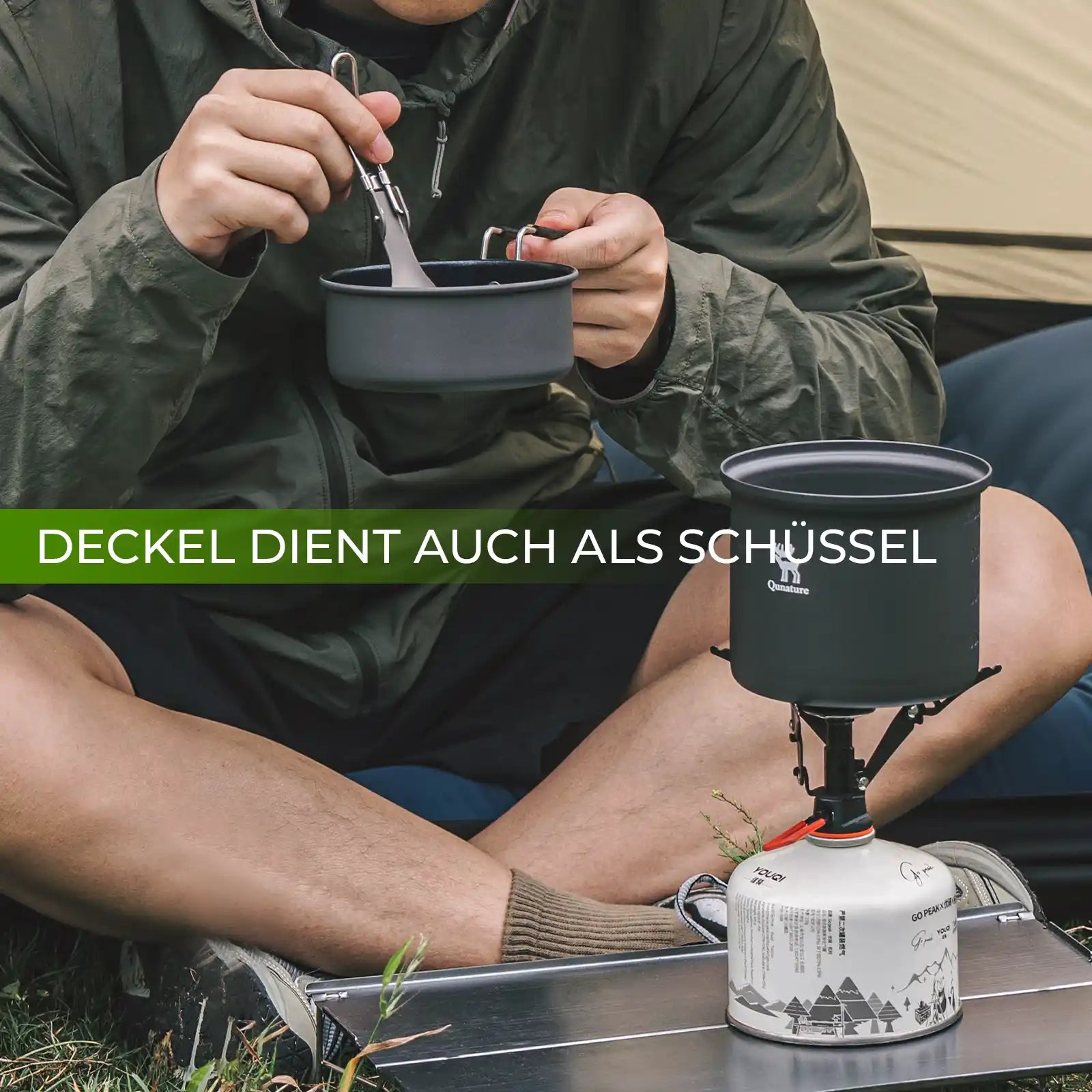 campingtopf mit deckel, der gleichzeitig als schuessel verwendet werden kann