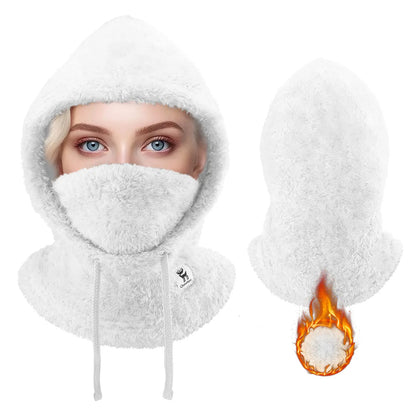 ein weißer fleece-nackenwärmer für damen, der optimalen schutz vor kälte bietet.