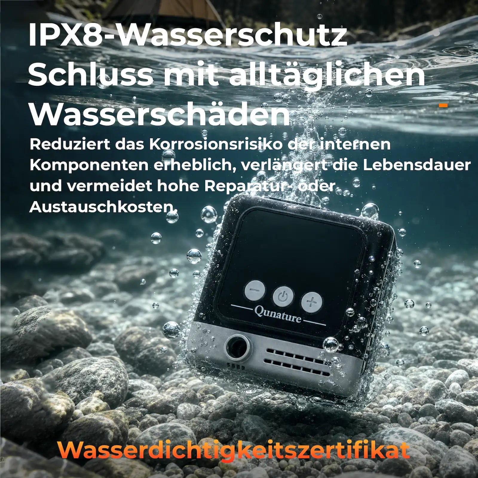 wasserdichte duschpumpe taucht unter wasser mit aufsteigenden blasen