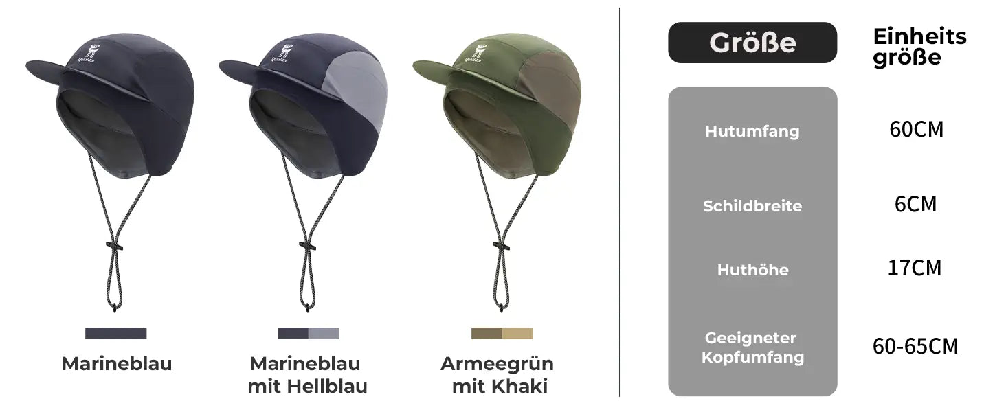 farbvarianten und größenangaben der warmen ohrenschützerkappe