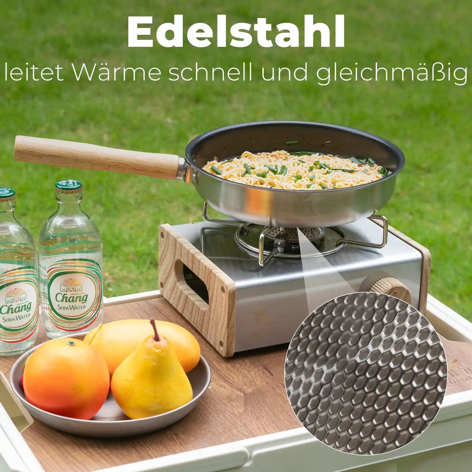 edelstahl pfanne für gleichmäßige wärmeverteilung beim camping