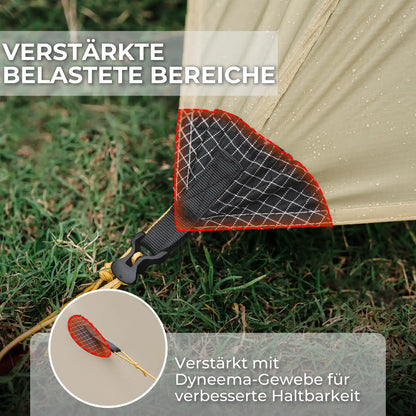 qunature zelt mit verstaerkten belasteten bereichen und dyneema