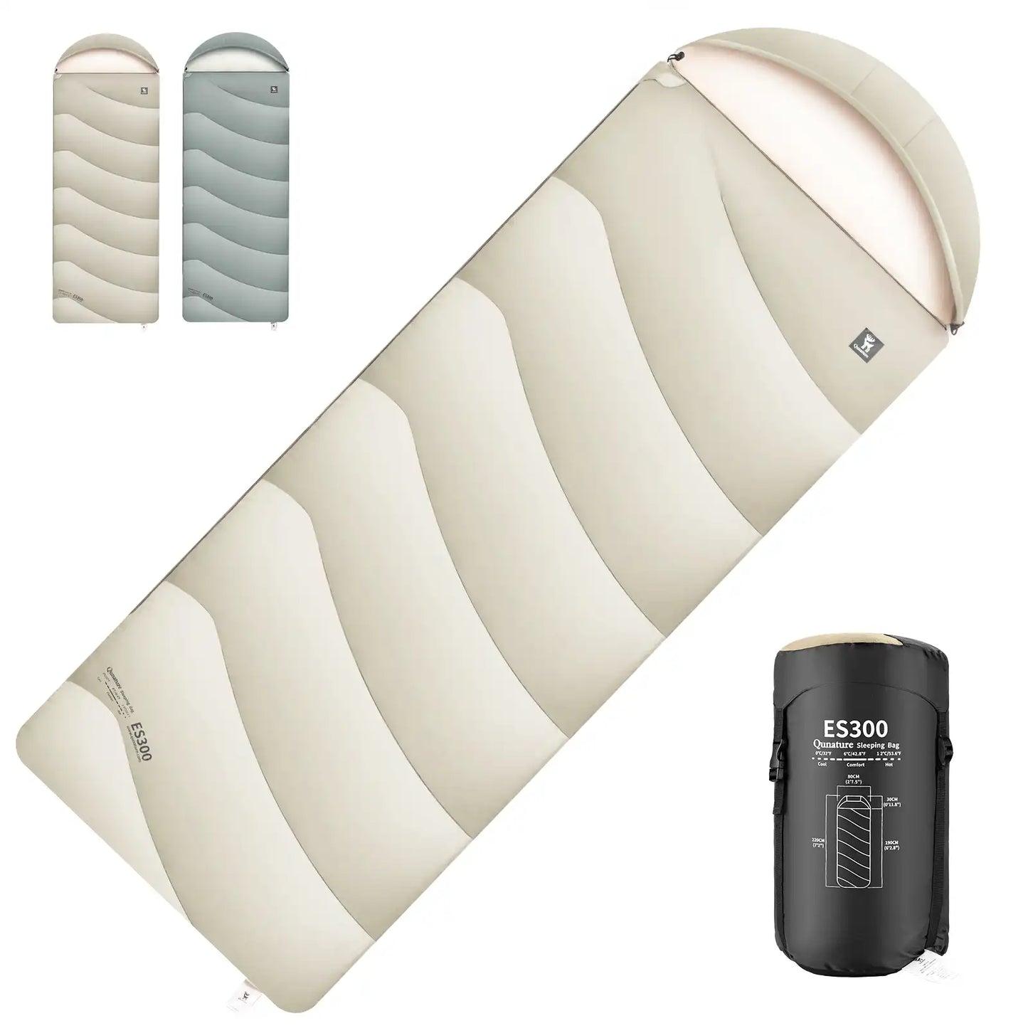 quanture es300 schlafsack beige mit transporttasche
