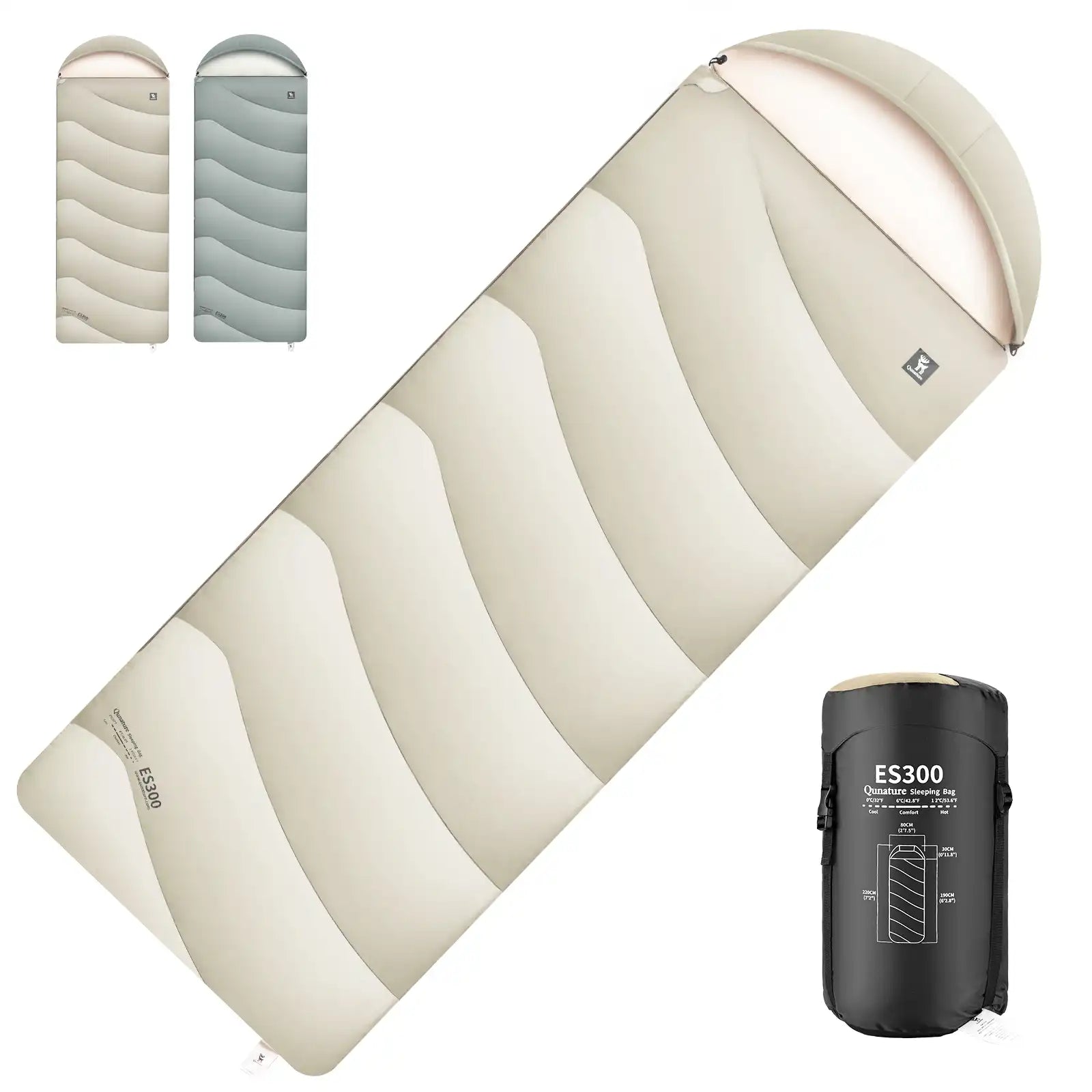 quanture es300 schlafsack beige mit transporttasche