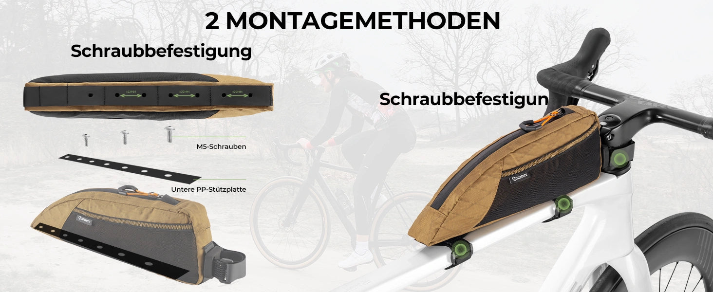 fahrradrahmentasche zwei montagemethoden schraubbefestigung und klettverschluss