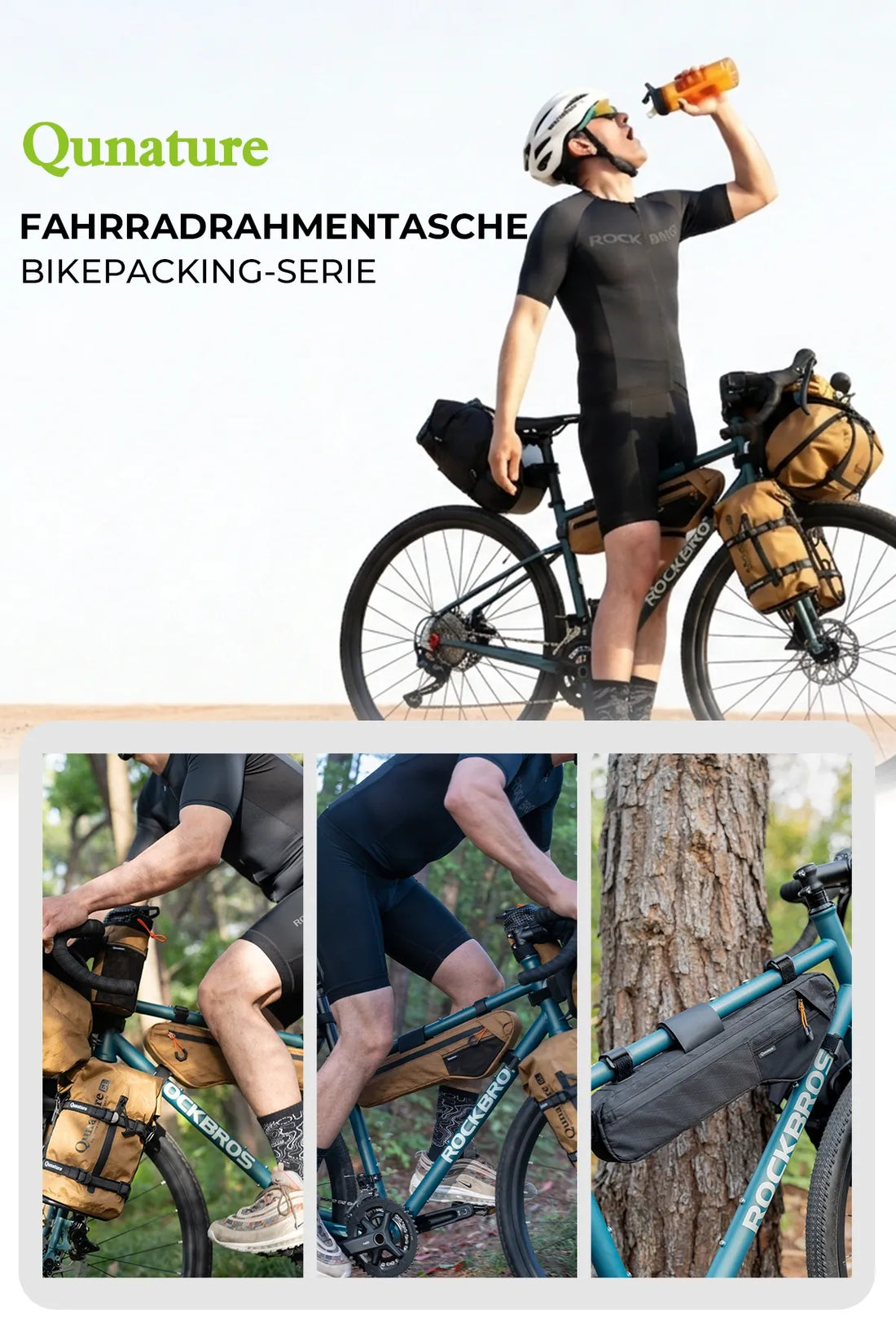 fahrradrahmentasche bikepacking serie lifestyle szene mit fahrer
