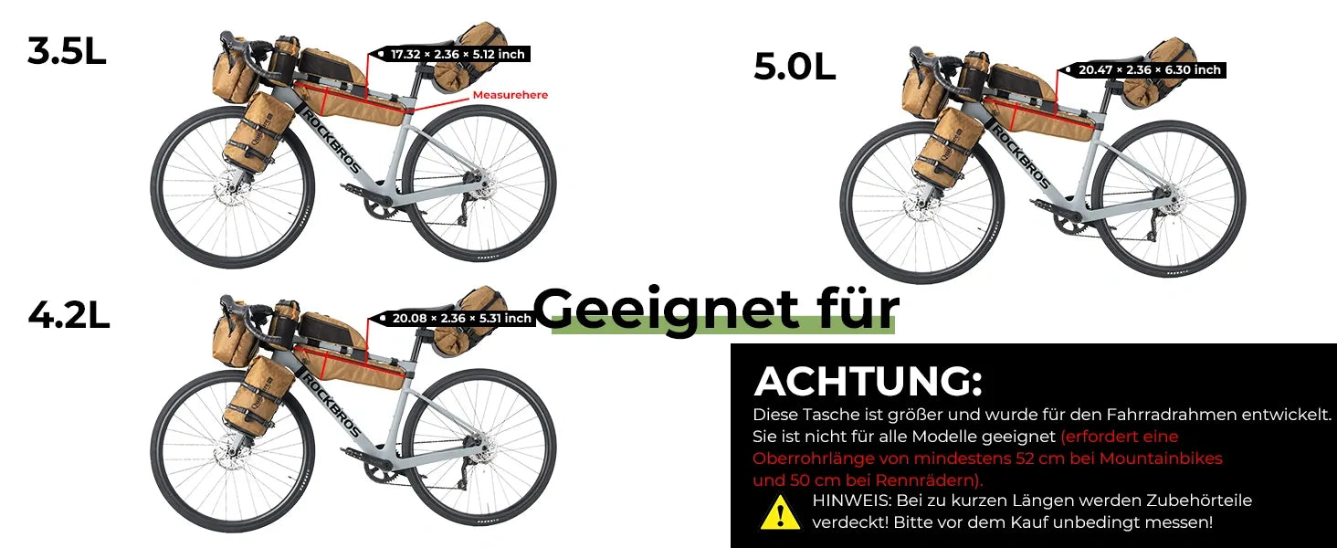 fahrradrahmentasche groessenvergleich und rahmenkompatibilitaet