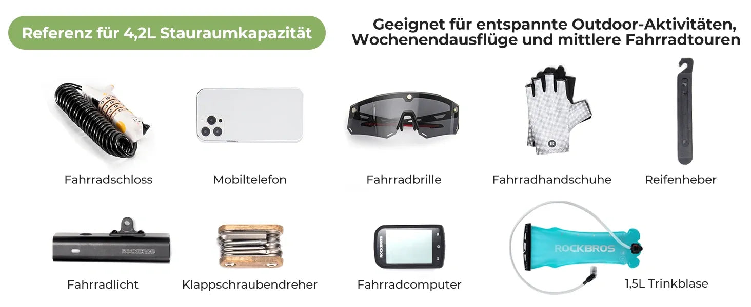 fahrradrahmentasche 42 liter kapazitaet referenz mit zubehoer