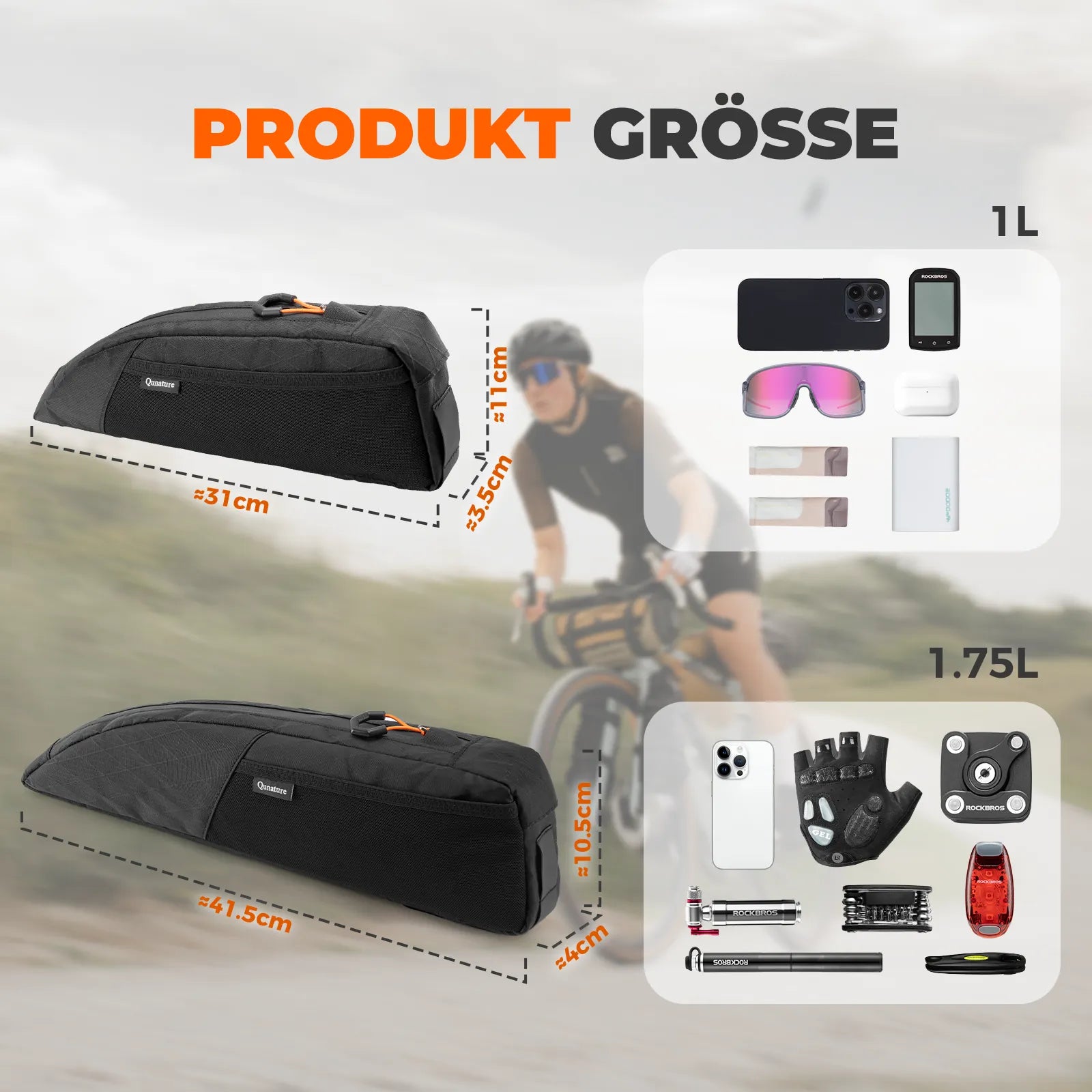 fahrradtasche groesse und kapazitaet 1l und 1,75l
