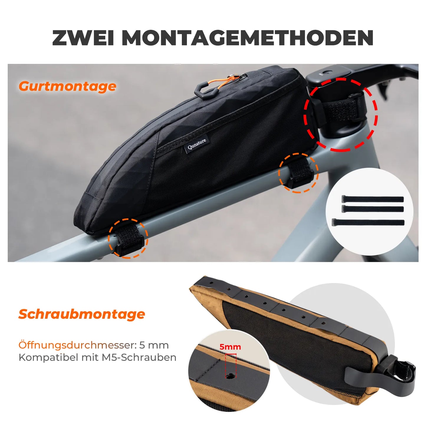 fahrradtasche details mit netztasche und kabeldurchlass