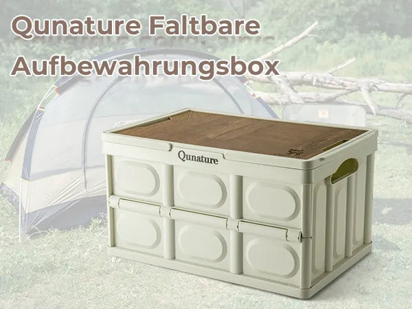 faltbare aufbewahrungsbox mit holzdeckel im campingbereich