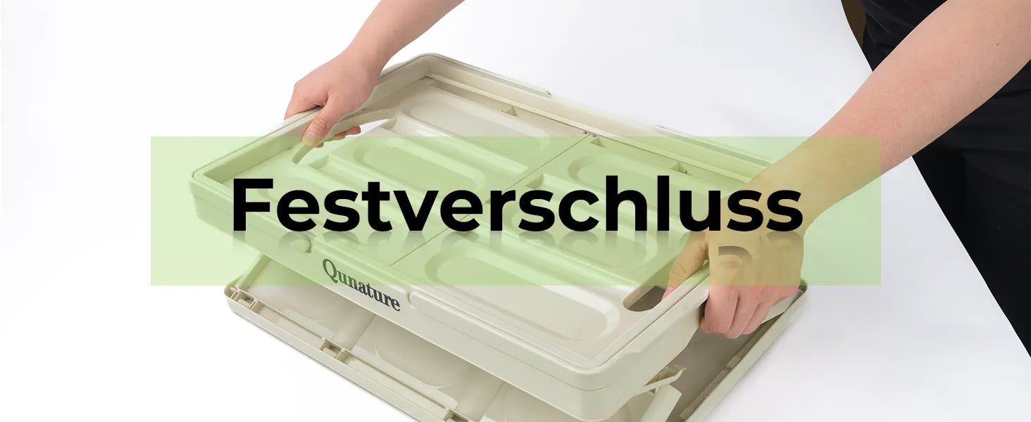 öffnen der faltbaren qunature aufbewahrungsbox mit zwei händen