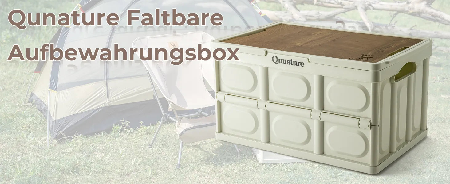 faltbare aufbewahrungsbox mit holzdeckel im campingbereich