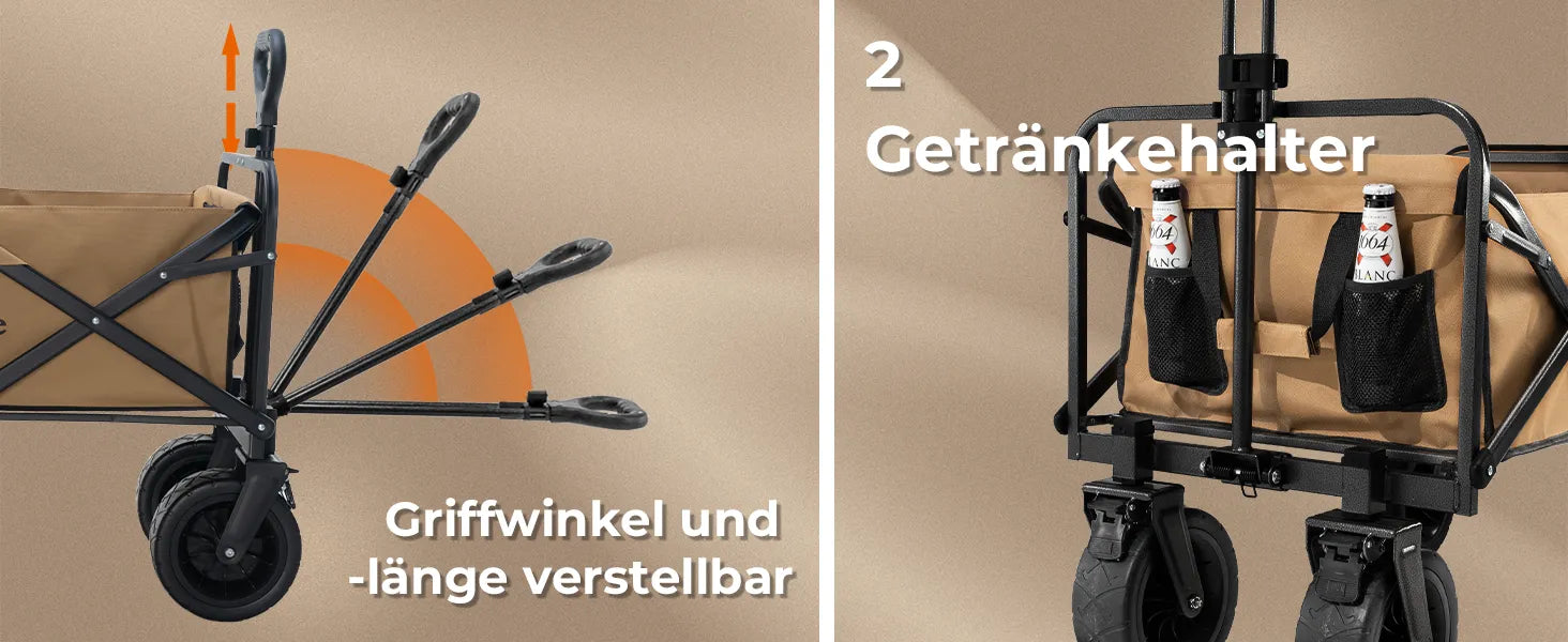 verstellbarer griff und zwei getränkehalter am qunature faltwagen