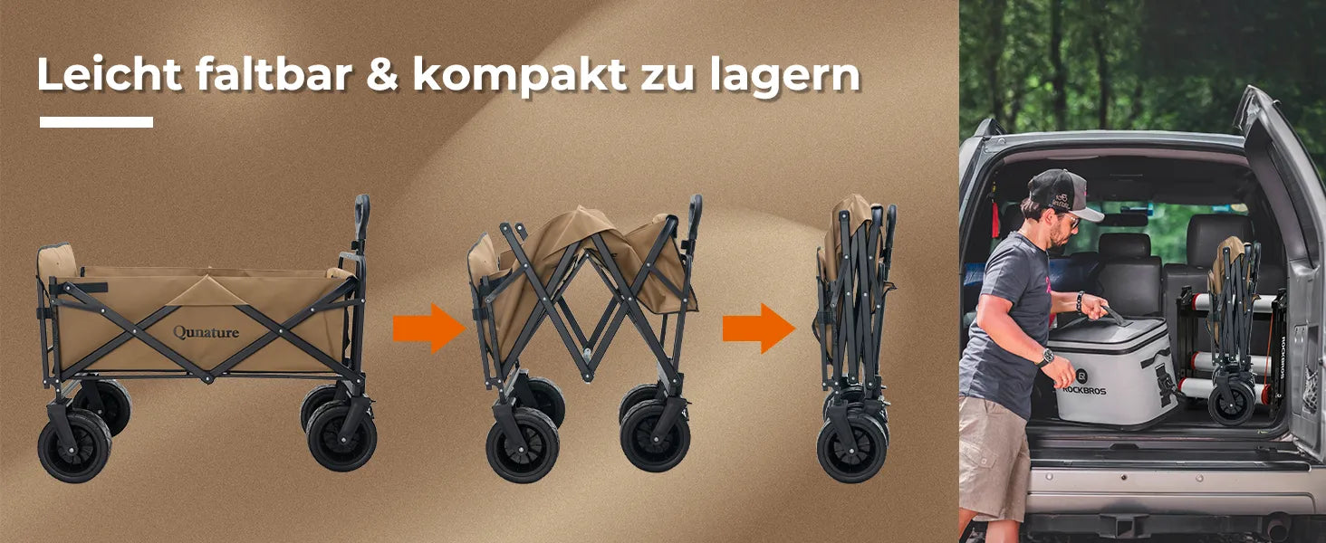 schritt-für-schritt faltanleitung des wagens, kompakt im kofferraum verstaut