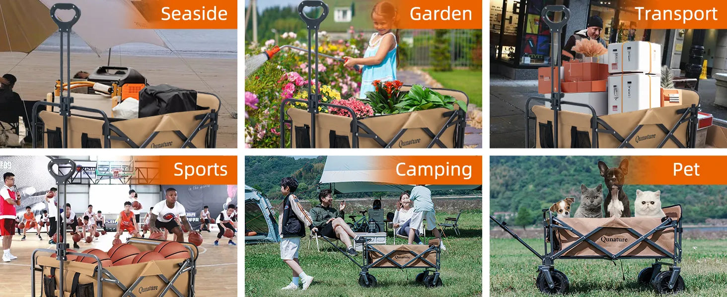 vielseitige einsatzbereiche des qunature wagens: strand, garten, transport, sport, camping und tierausflüge